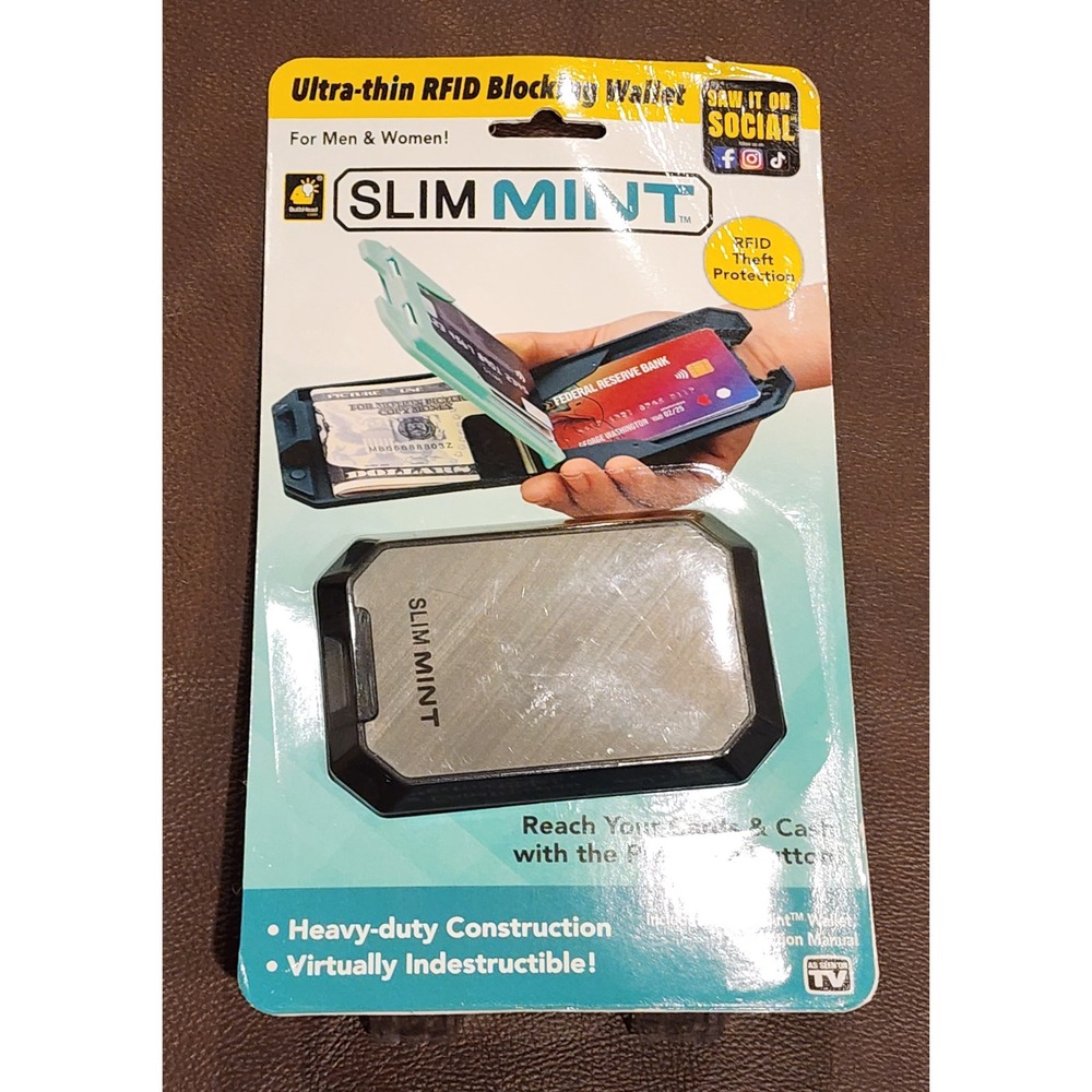 Slim Mint RFID Blocking Wallet Unisex Silver Black Hardshell Card Holder Clip